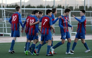 El Juvenil A celebra uno de los goles ante Javalí Nuevo / J. Ramón Martínez