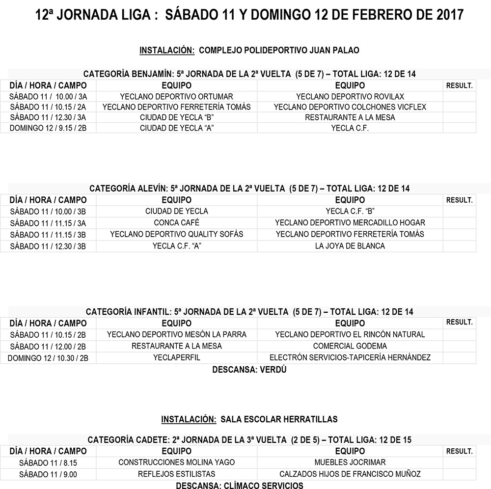 Horarios próxima jornada