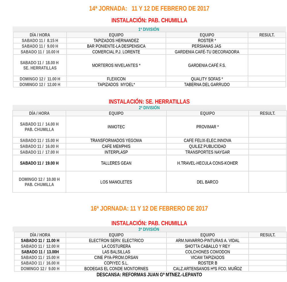 Horarios próxima jornada